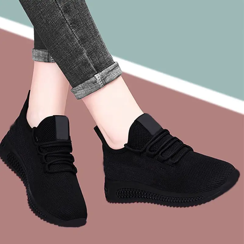 2024 Autumn Women's Breathable Non-slip Platform Fashion New Casual Shoes Korean Running Shoes Black Sneakers Shoes for Women