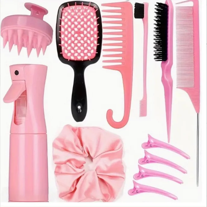 12pc/set Women's Hair Comb Hairstyling tools kit hairstyling accessories hair Spray Bottle Hair Brsuh Edge Hair Brush Curly Hair