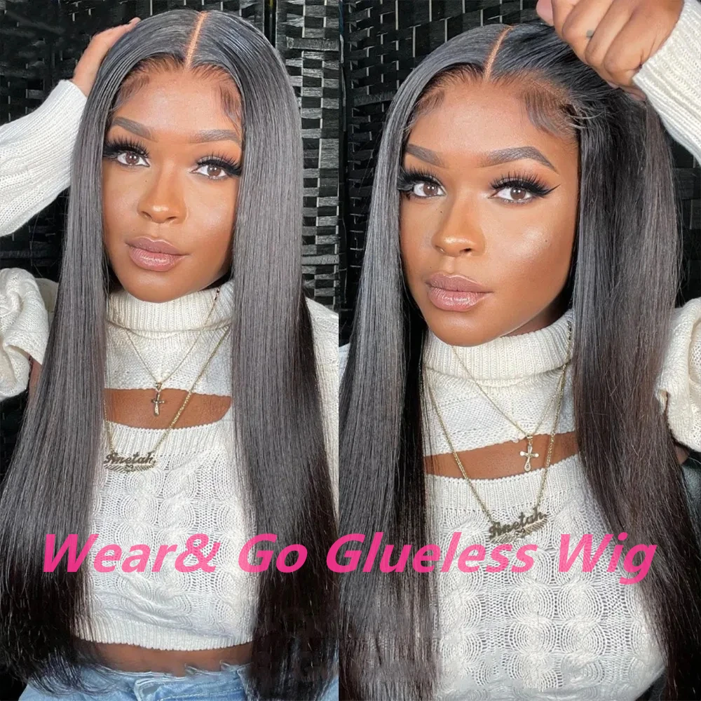 Smooth Straight Human Hair Ready To Wear Preplucked Straight Human Hair Wigs 5x5 Lace Closure Pre Cut 13x4 Lace Front Wigs Bling