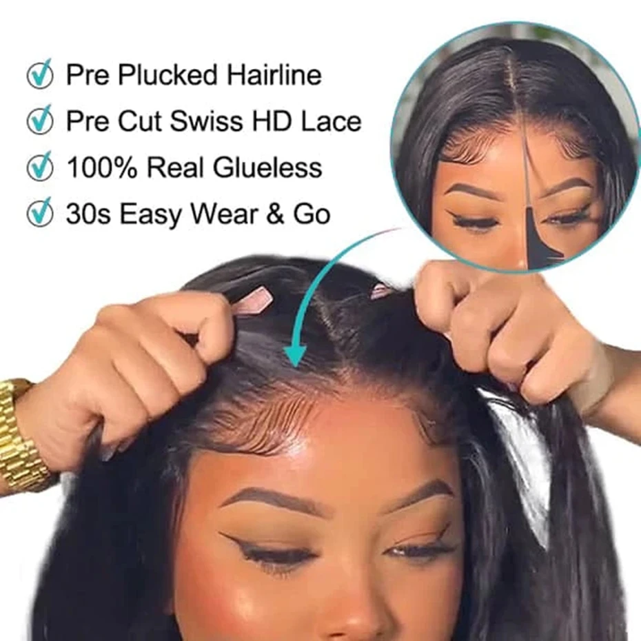 Smooth Straight Human Hair Ready To Wear Preplucked Straight Human Hair Wigs 5x5 Lace Closure Pre Cut 13x4 Lace Front Wigs Bling