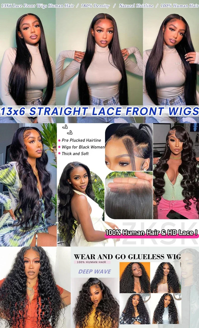 Smooth Straight Human Hair Ready To Wear Preplucked Straight Human Hair Wigs 5x5 Lace Closure Pre Cut 13x4 Lace Front Wigs Bling