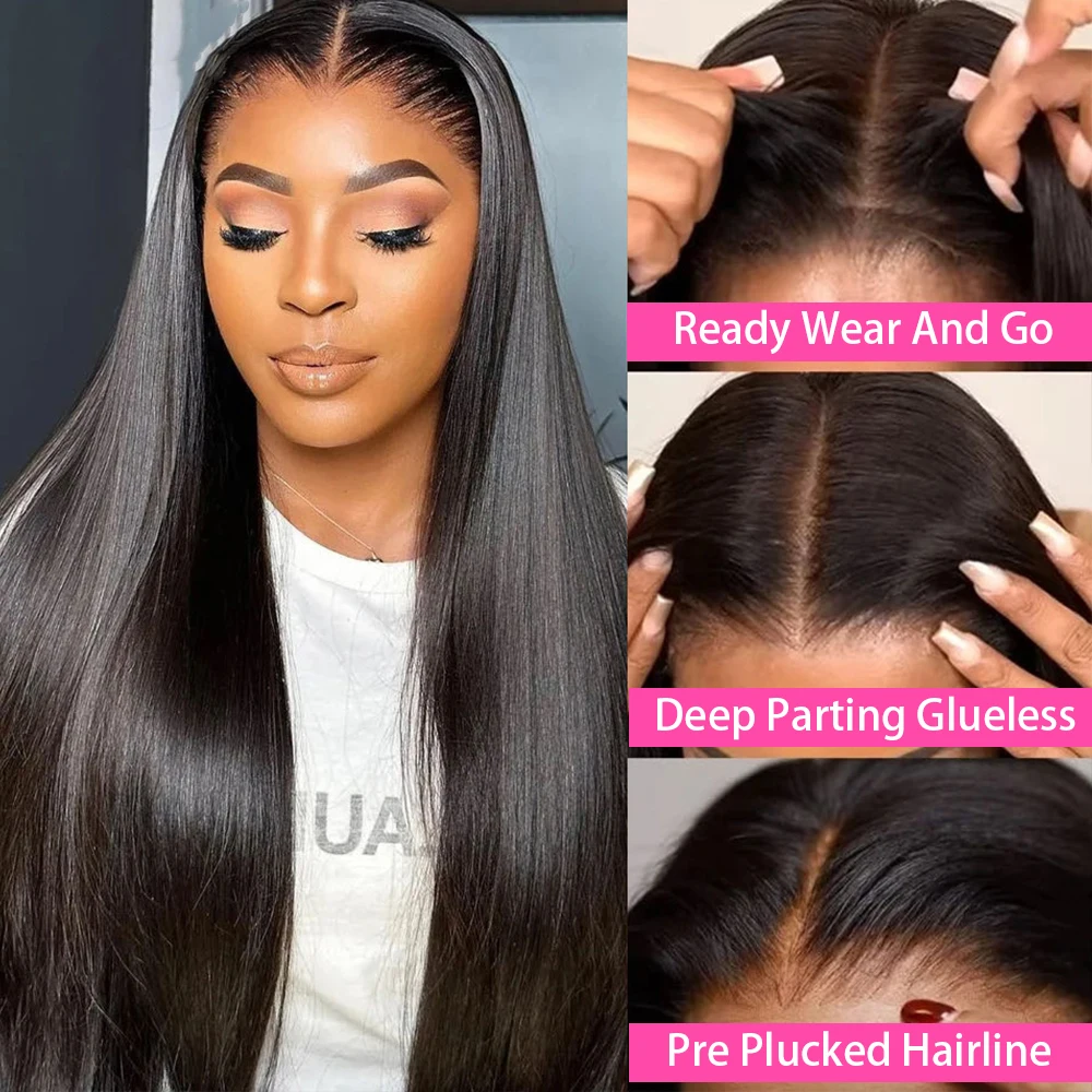 Smooth Straight Human Hair Ready To Wear Preplucked Straight Human Hair Wigs 5x5 Lace Closure Pre Cut 13x4 Lace Front Wigs Bling