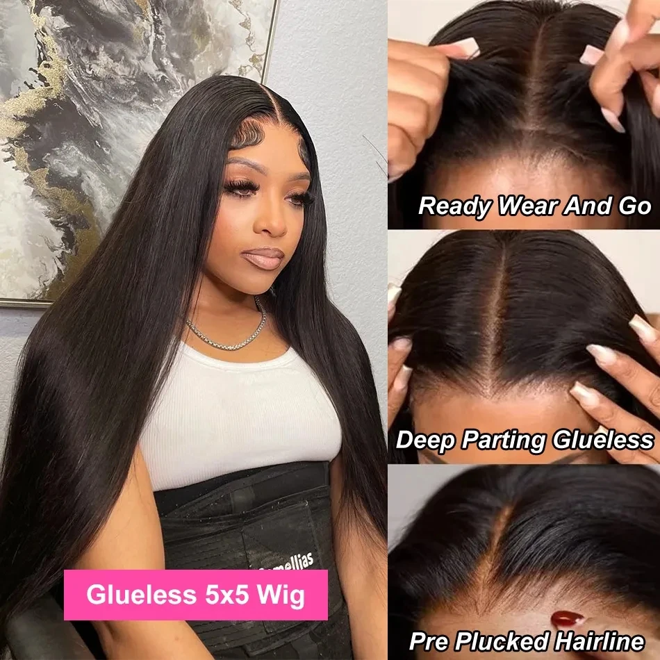 Smooth Straight Human Hair Ready To Wear Preplucked Straight Human Hair Wigs 5x5 Lace Closure Pre Cut 13x4 Lace Front Wigs Bling