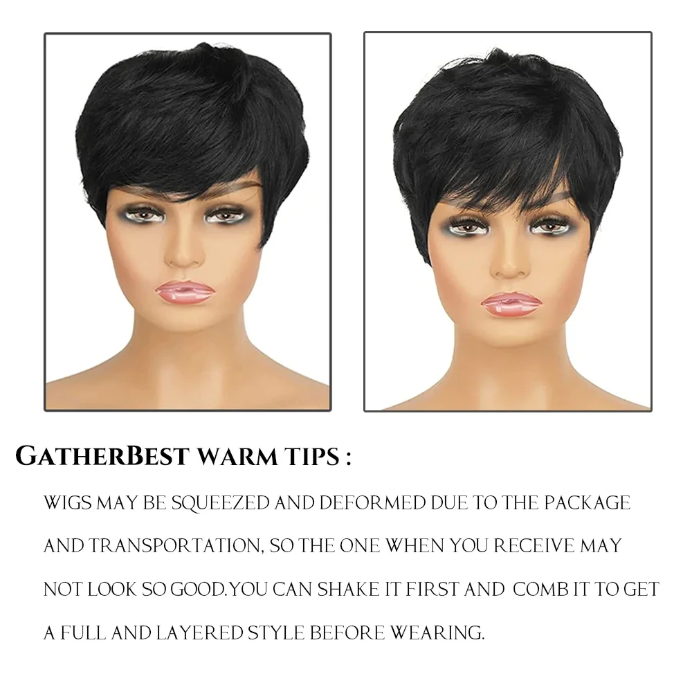 Short Human Hair Wigs Pixie Cut Straight perruque bresillienne for Black Women Machine Made Wigs With Bangs Cheap Glueless Wig