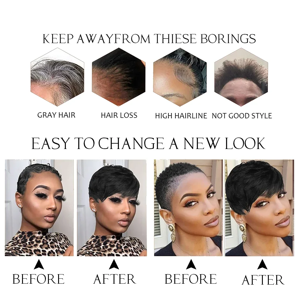 Short Human Hair Wigs Pixie Cut Straight perruque bresillienne for Black Women Machine Made Wigs With Bangs Cheap Glueless Wig