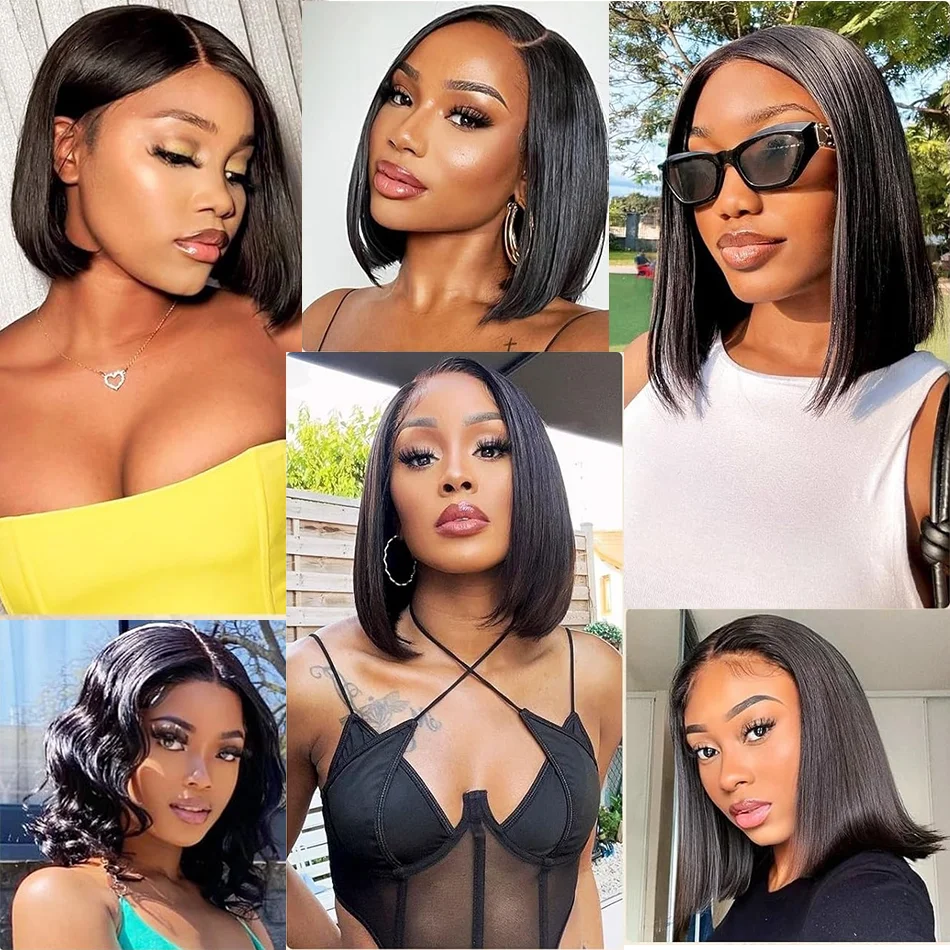 Bone Straight Bob Wig Lace Front 100% Human Hair Wigs For Women Short Bob Wig HD Lace Frontal Wig 8-16inch Wig Human Hair 200%