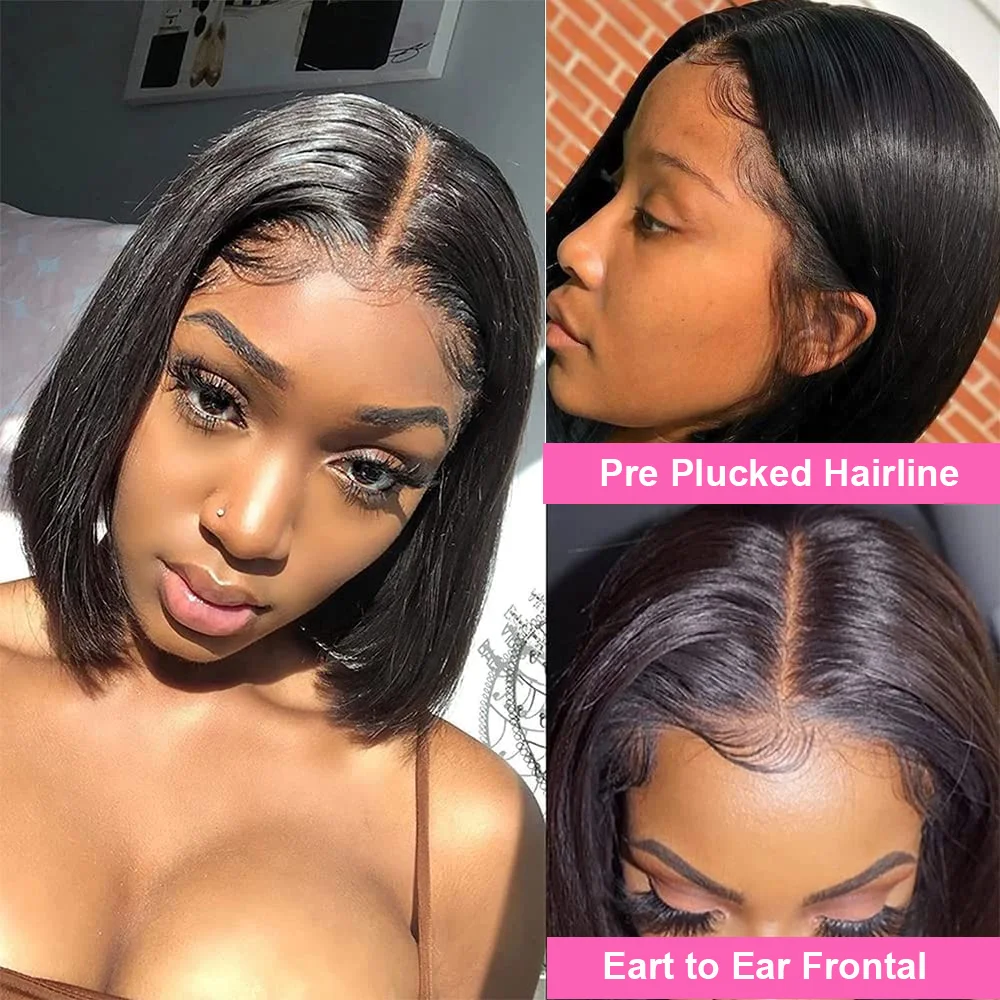 Bone Straight Bob Wig Lace Front 100% Human Hair Wigs For Women Short Bob Wig HD Lace Frontal Wig 8-16inch Wig Human Hair 200%