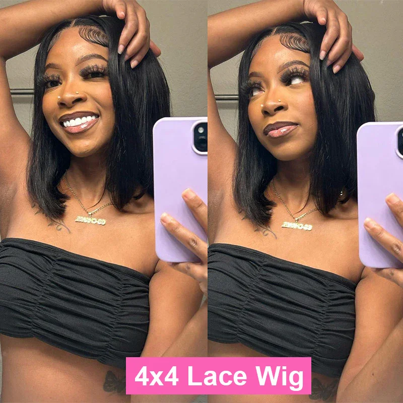 Bone Straight Bob Wig Lace Front 100% Human Hair Wigs For Women Short Bob Wig HD Lace Frontal Wig 8-16inch Wig Human Hair 200%