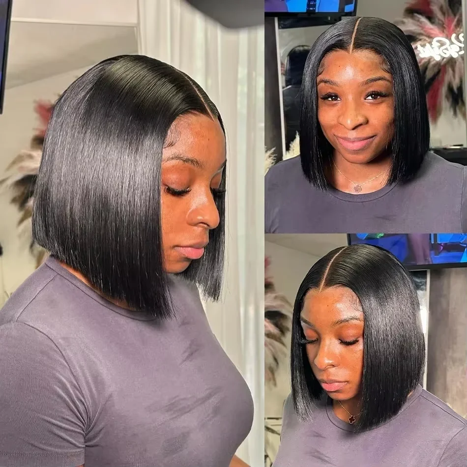 Bone Straight Bob Wig Lace Front 100% Human Hair Wigs For Women Short Bob Wig HD Lace Frontal Wig 8-16inch Wig Human Hair 200%