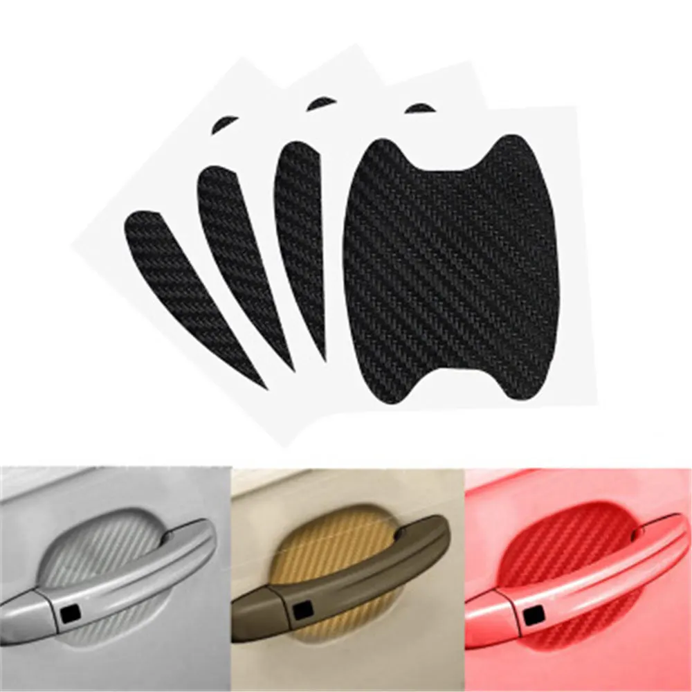 4pcs/Set Carbon Fiber Texture Car Door Handle Cup Scratch Protective Stickers Exterior Waterproof Auto Door Bowl Sticker