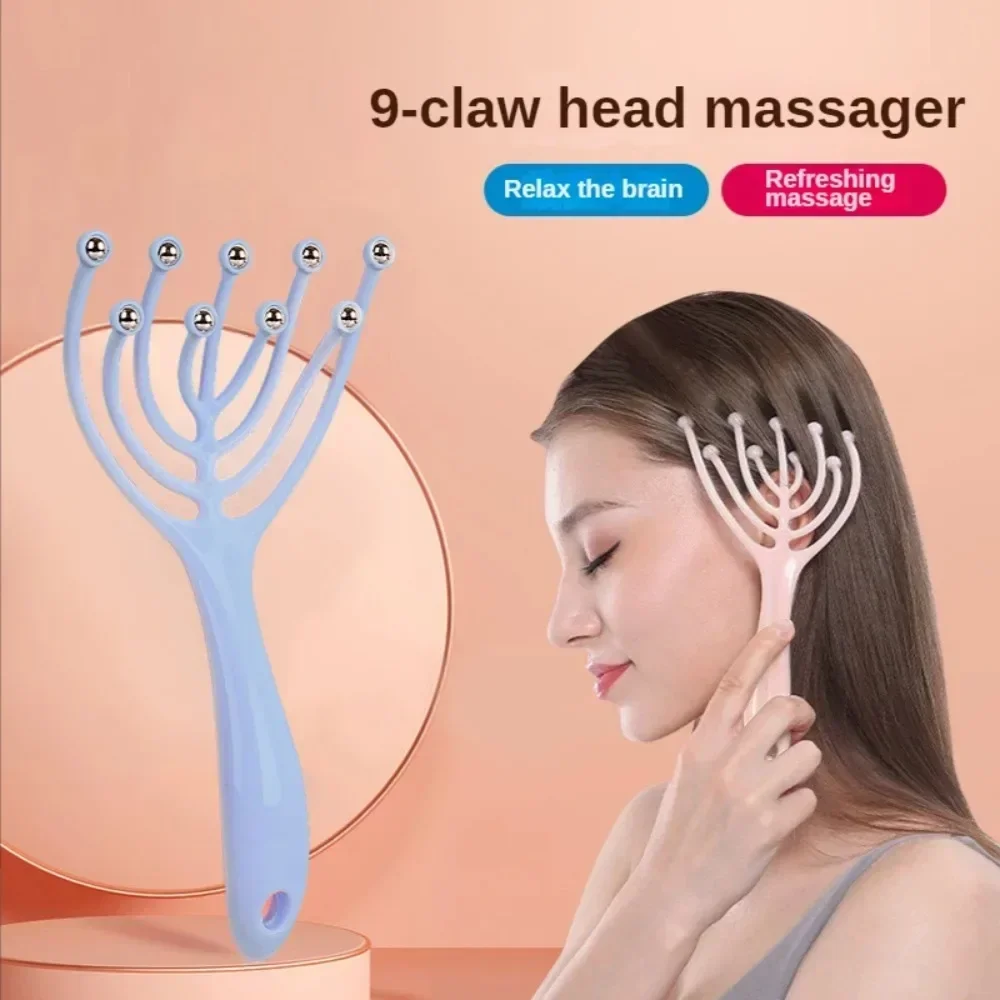 1 Pc Head Massager Scalp Neck Comb Roller Five Finger 9 Claws Steel Ball Hand Held Relax Spa Hair Care For Hair Stress Relief