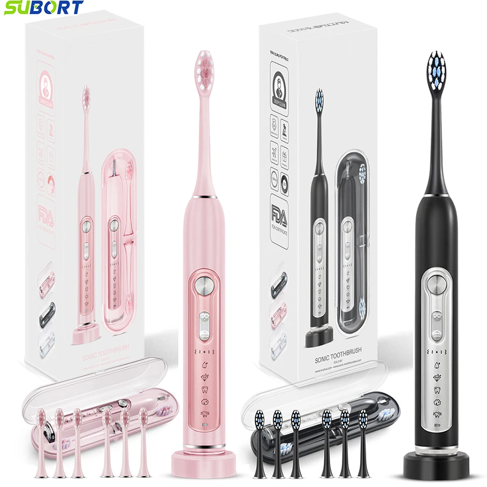 SUBORT Super Sonic Electric Toothbrushes for Adults Kid Smart Timer Whitening Toothbrush IPX7 Waterproof Replaceable Heads Set