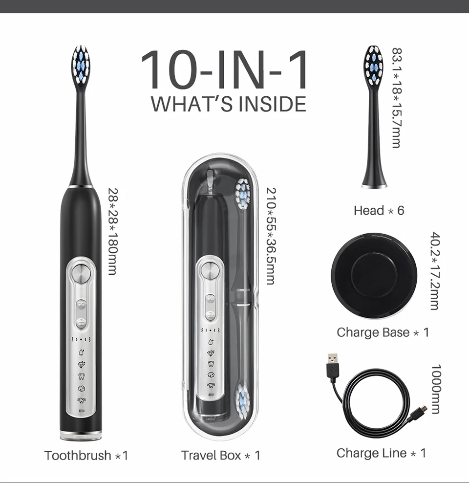 SUBORT Super Sonic Electric Toothbrushes for Adults Kid Smart Timer Whitening Toothbrush IPX7 Waterproof Replaceable Heads Set