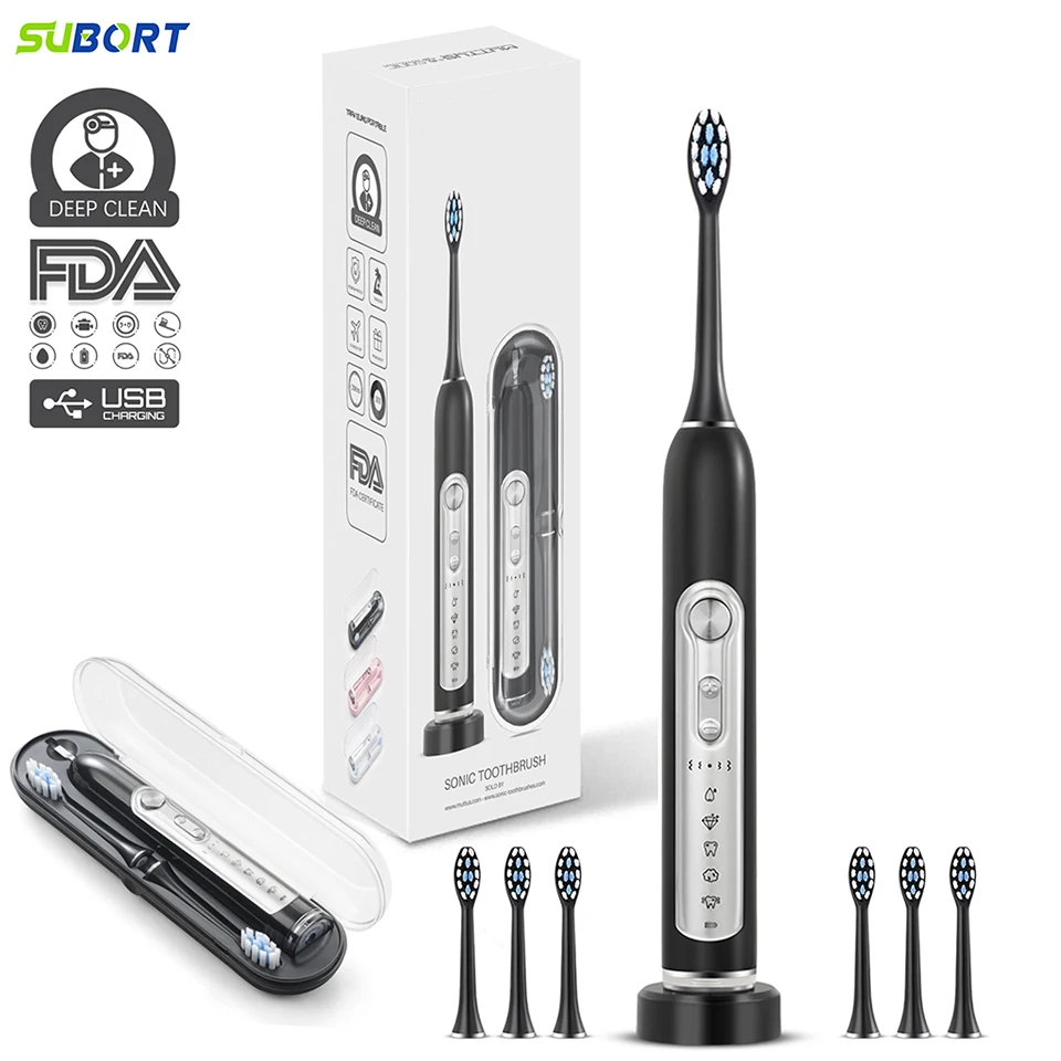 SUBORT Super Sonic Electric Toothbrushes for Adults Kid Smart Timer Whitening Toothbrush IPX7 Waterproof Replaceable Heads Set