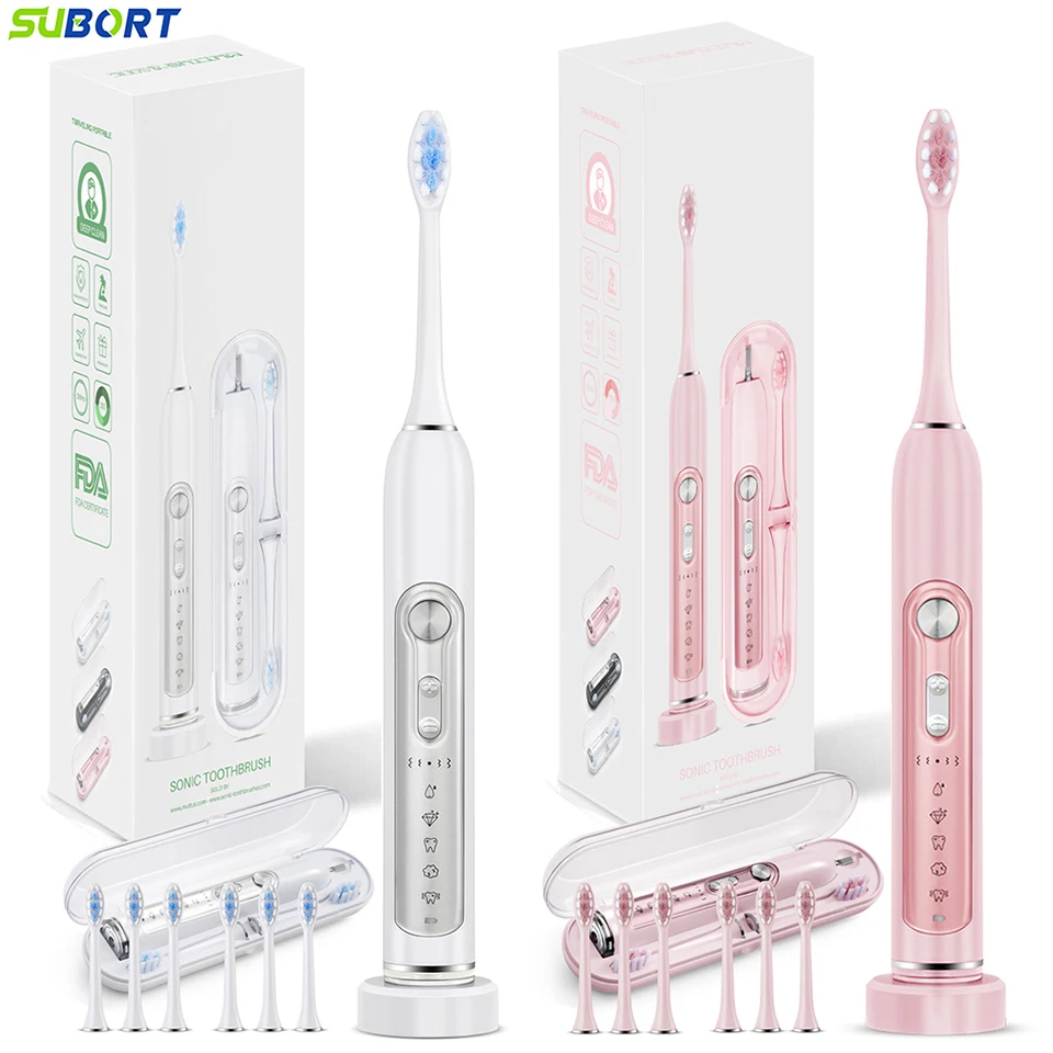 SUBORT Super Sonic Electric Toothbrushes for Adults Kid Smart Timer Whitening Toothbrush IPX7 Waterproof Replaceable Heads Set