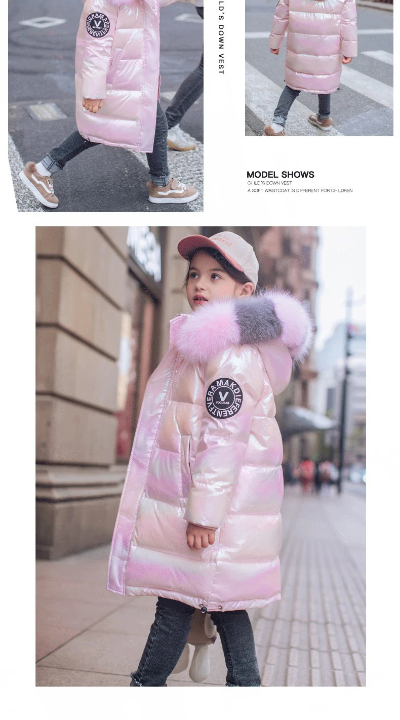 Keep Warm Winter Jacket For Girls Coat Fashion Waterproof Shiny Hooded Children Outerwear Clothing 5-14 Years Teenage Kids Parka