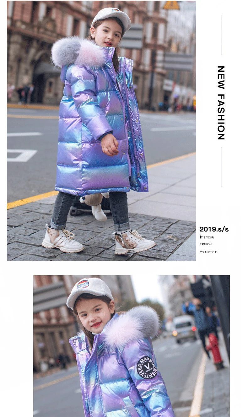 Keep Warm Winter Jacket For Girls Coat Fashion Waterproof Shiny Hooded Children Outerwear Clothing 5-14 Years Teenage Kids Parka