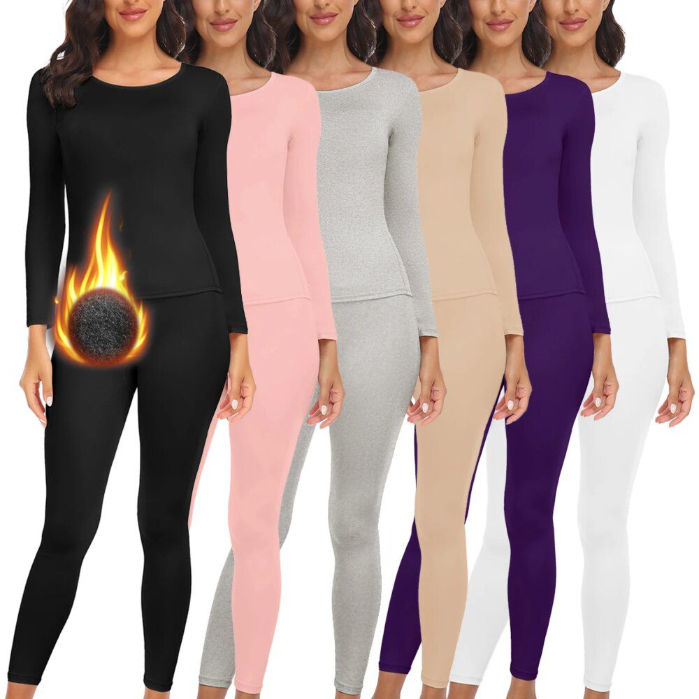 Women Thermal Underwear Set 2 pack Long Johns Ultra Soft Fleece Lined Base Layer Keep Warm Cold Weather Top Bottom﻿ - Image 2