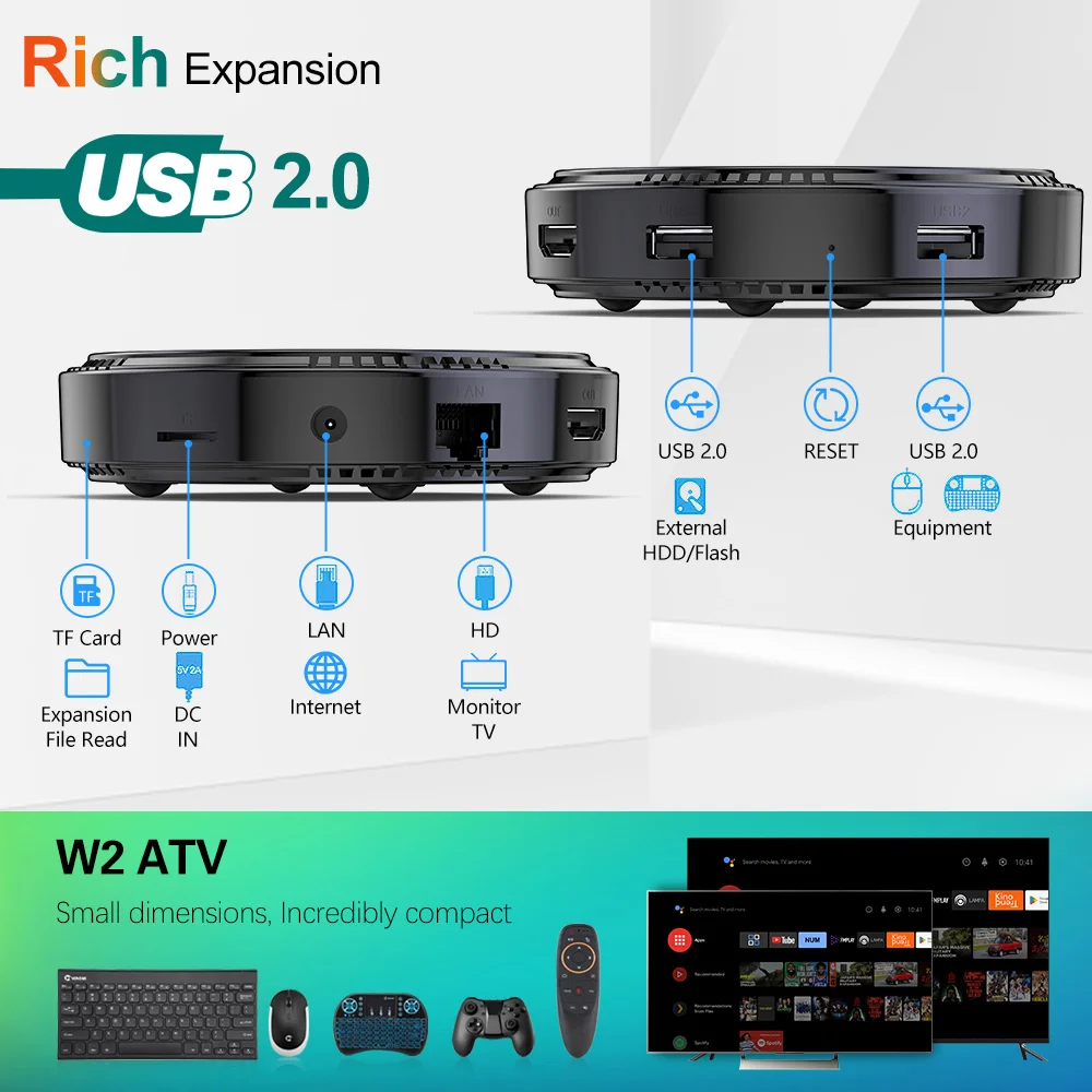 W2 ATV TV Box Android 11 Amlogic S905W2 Support 4K AV1 2.4&5G Wifi BT with Google Voice Remote 2G16G 4G32G 64G Smart TV Box