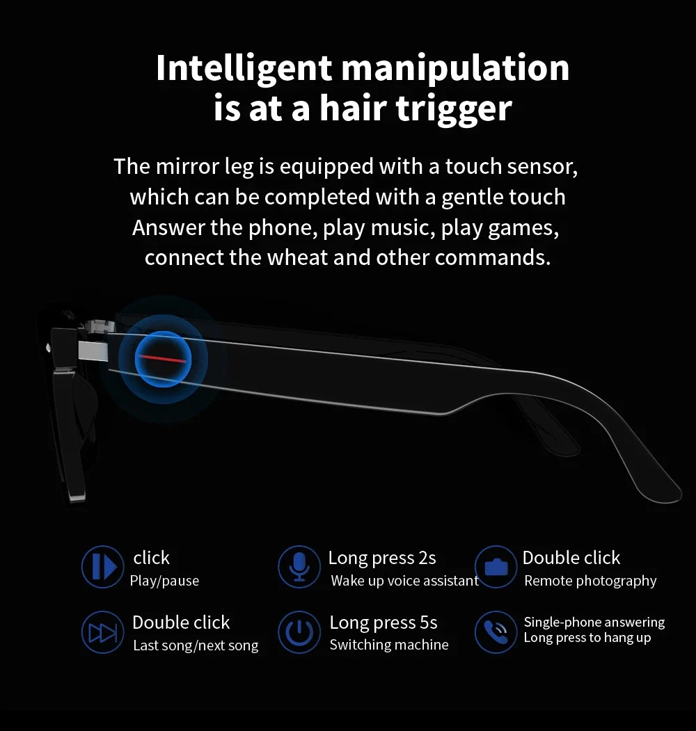 2024 Camera Smart Music Sunglasses Earphones Wireless Bluetooth Headset HIFI Sound Headphone Driving Glasses Hands-free Call