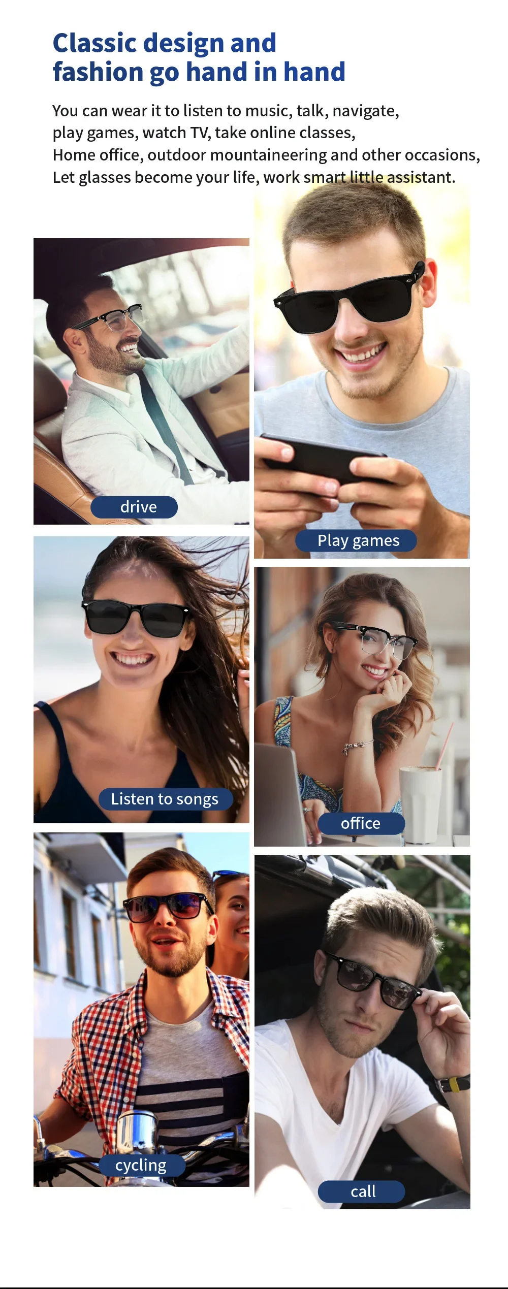 2024 Camera Smart Music Sunglasses Earphones Wireless Bluetooth Headset HIFI Sound Headphone Driving Glasses Hands-free Call