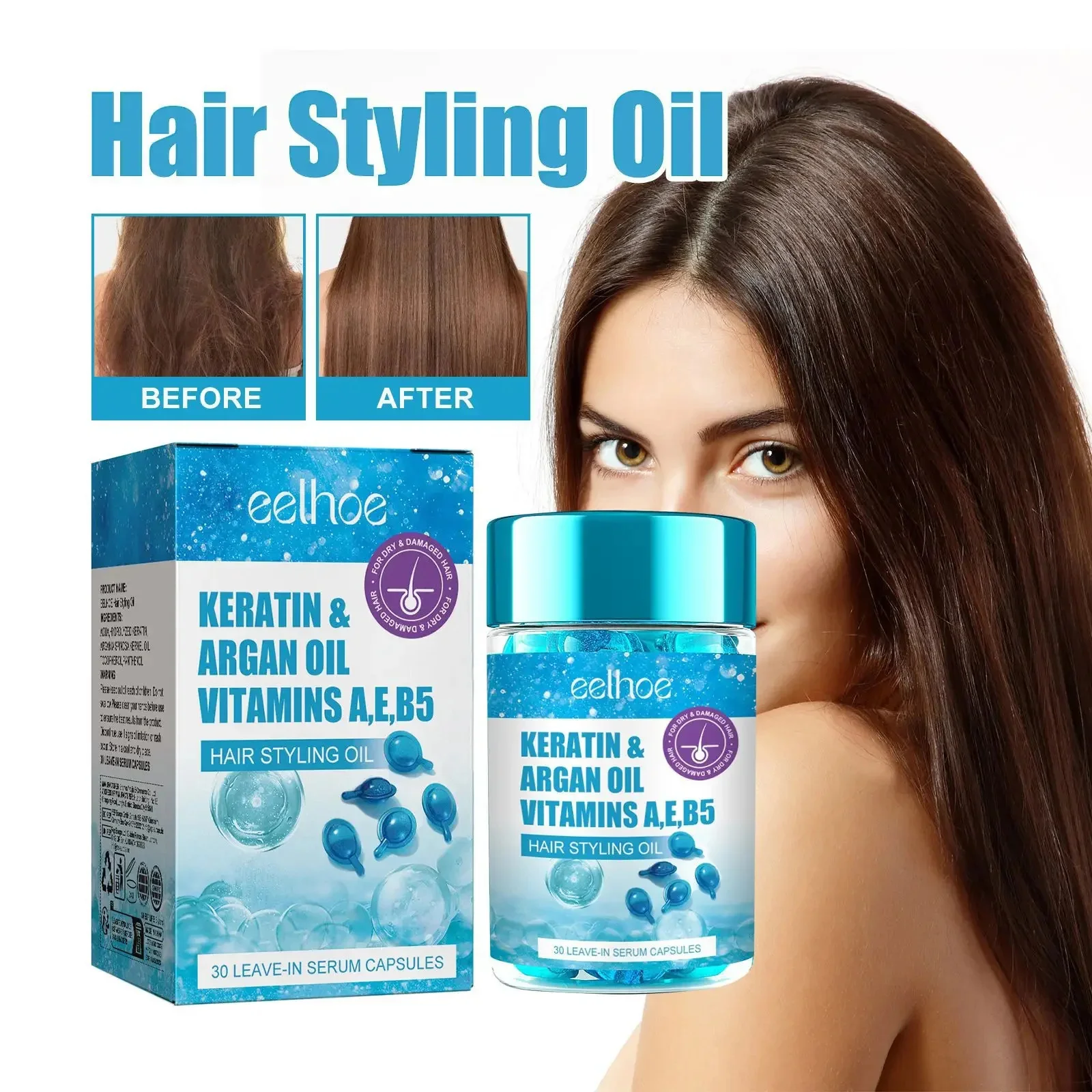 Magic Hair Vitamin Capsule Keratin Oil Fast Restore Hair Soft Smooth Shiny Deep Moisturizer Frizzy Dry Scalp Hair Care Products