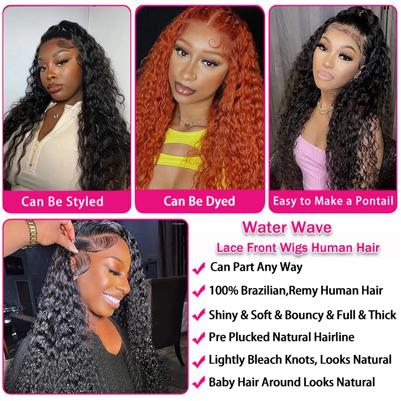 Water Wave 13x6 Lace Front Wigs Human Hair Wet and Wavy Wigs for Women Curly Lace Front Wigs Pre Plucked with Baby Hair