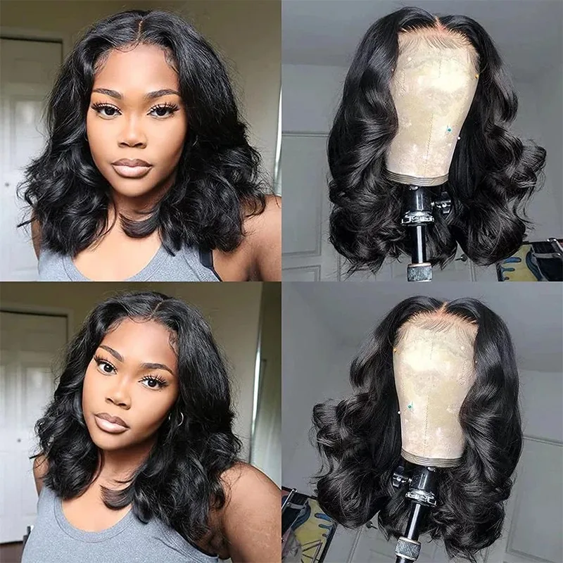 200 Density Curly Bob 13x6 HD Transparent Body Wave Lace Frontal Wig Pelucas De Cabello 100 Humano 13x4 Lace Front Wig For Women