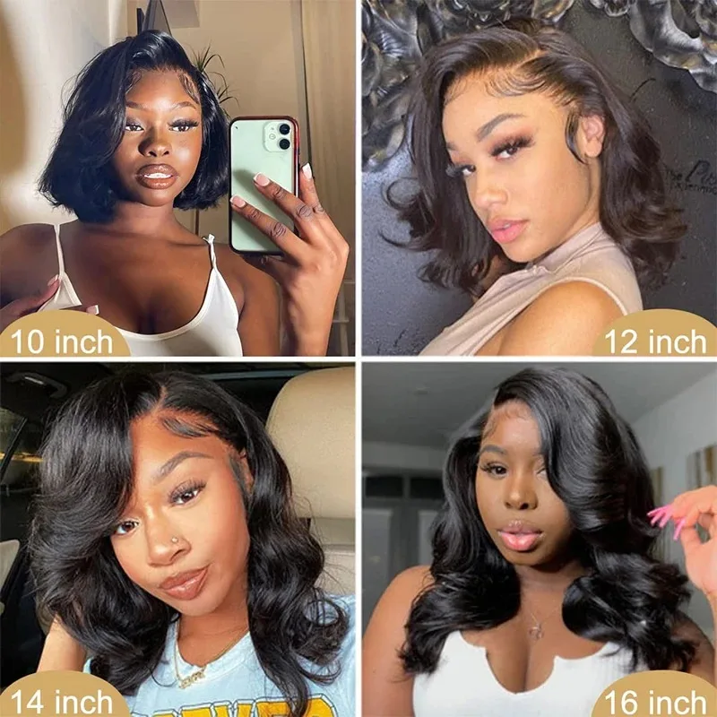 200 Density Curly Bob 13x6 HD Transparent Body Wave Lace Frontal Wig Pelucas De Cabello 100 Humano 13x4 Lace Front Wig For Women