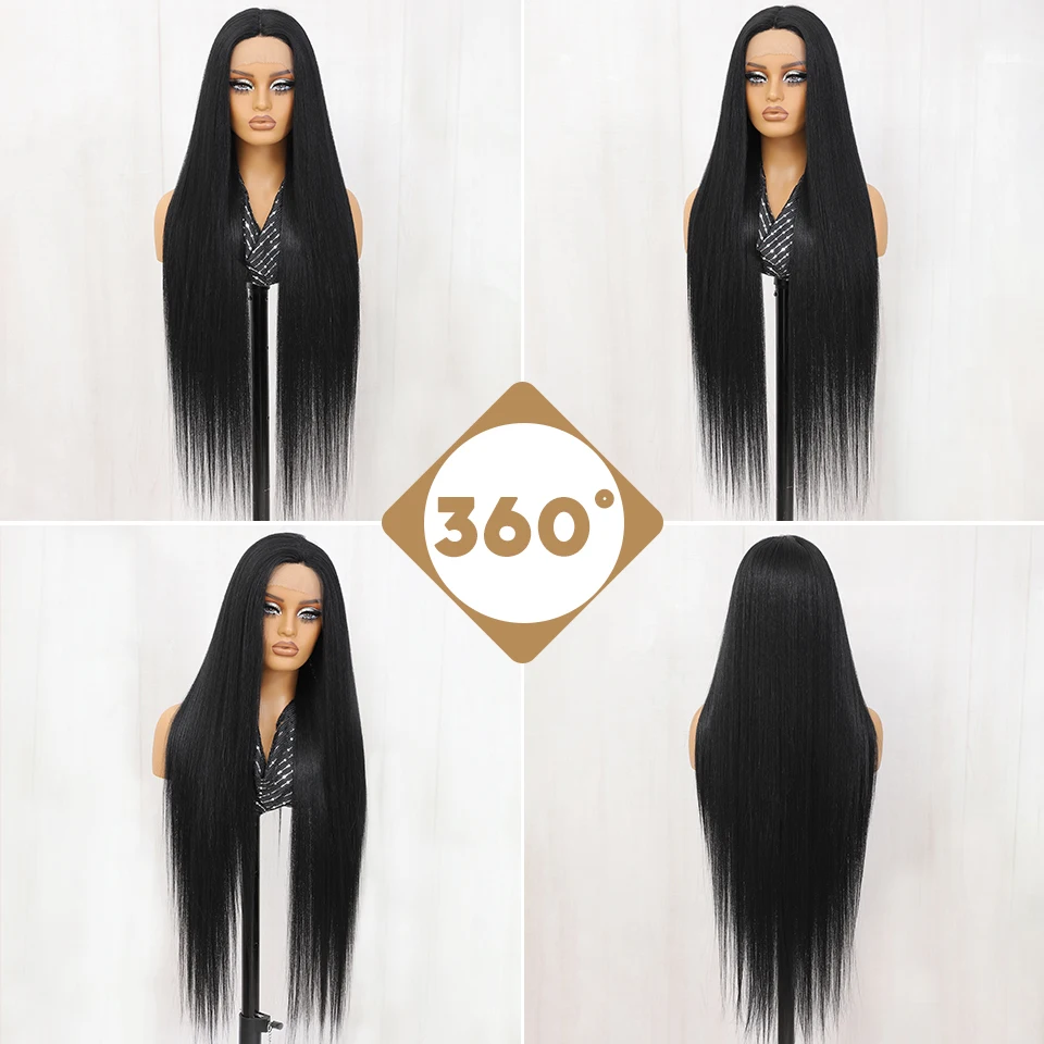 Synthetic 40 Inch Straight Lace Front Wig T-Part 13x4x1 Long Lace Wigs Heat-resistant Fiber Copper Ginger Lace Frontal Wigs