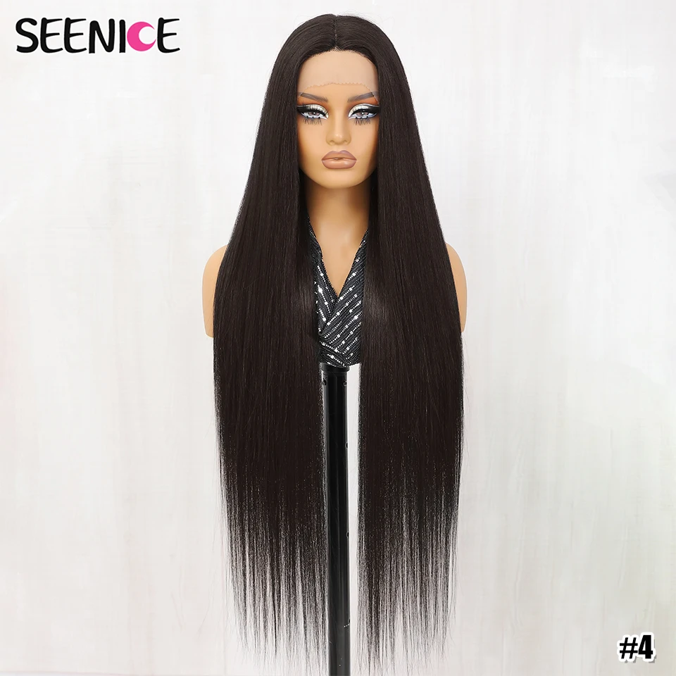 Synthetic 40 Inch Straight Lace Front Wig T-Part 13x4x1 Long Lace Wigs Heat-resistant Fiber Copper Ginger Lace Frontal Wigs