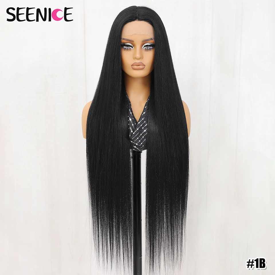 Synthetic 40 Inch Straight Lace Front Wig T-Part 13x4x1 Long Lace Wigs Heat-resistant Fiber Copper Ginger Lace Frontal Wigs