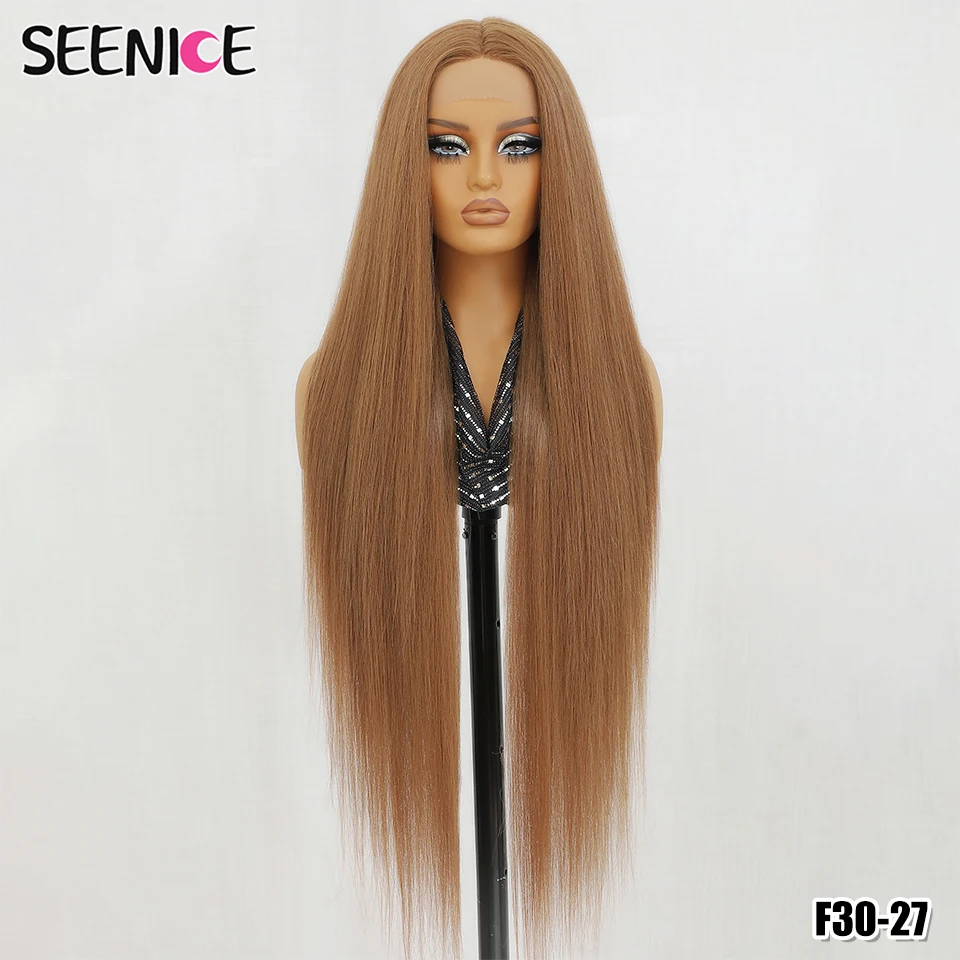 Synthetic 40 Inch Straight Lace Front Wig T-Part 13x4x1 Long Lace Wigs Heat-resistant Fiber Copper Ginger Lace Frontal Wigs