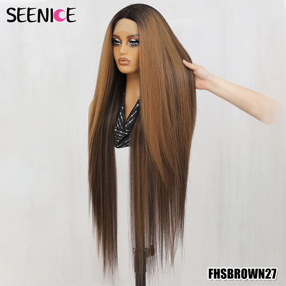 Synthetic 40 Inch Straight Lace Front Wig T-Part 13x4x1 Long Lace Wigs Heat-resistant Fiber Copper Ginger Lace Frontal Wigs