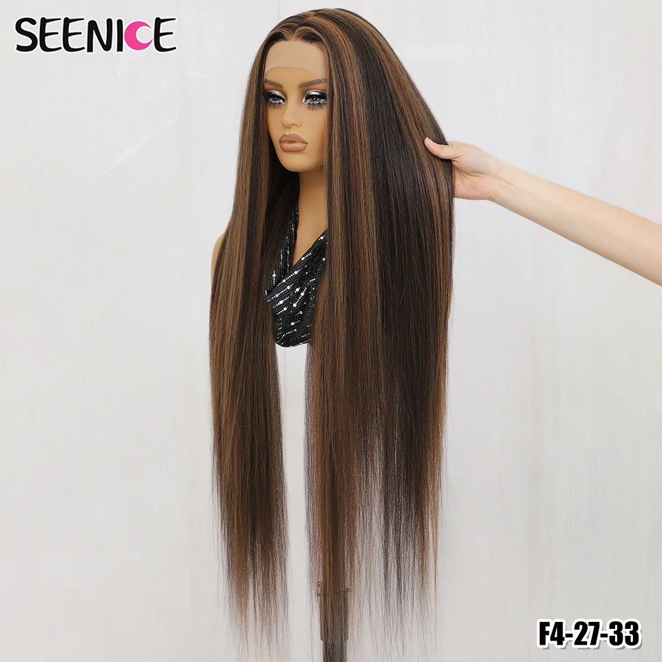 Synthetic 40 Inch Straight Lace Front Wig T-Part 13x4x1 Long Lace Wigs Heat-resistant Fiber Copper Ginger Lace Frontal Wigs