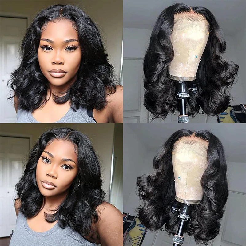 Body Wave Short Bob Wig 180 Density 13x4 Lace Front Human Hair wig 16 Inch 100% Brazilian Remy Hair Pre Plucked With Baby Hair