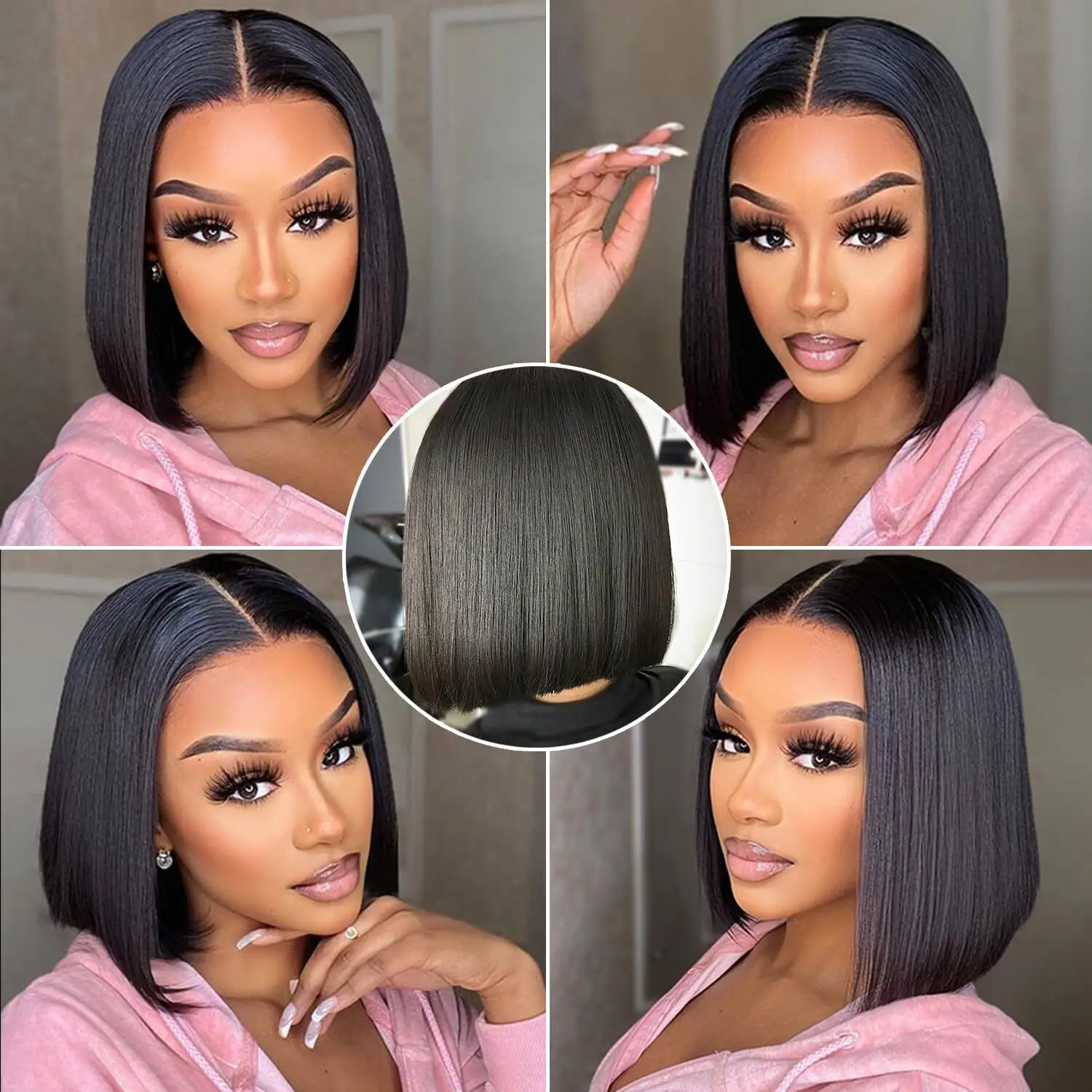 Wear And Go Glueless Human Hair Wig Bob HD Lace Straight Short Bob 4x4 Lace Frontal Pre Plucked Human Wigs Ready To Go ISEE HAIR