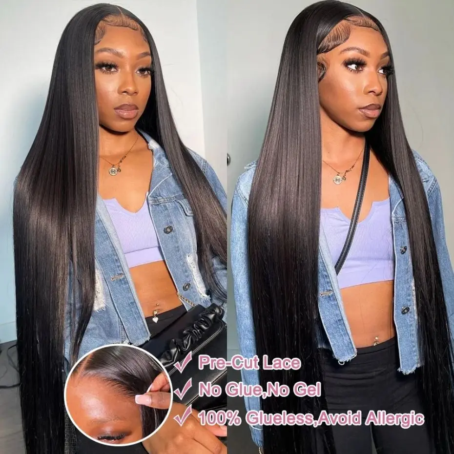 34 36 Inch Wear Go Glueless Wig Straight 6x4 Lace Wig Human Hair 5x5 Transparent Lace Closure Wig For Black Women Bling Hair