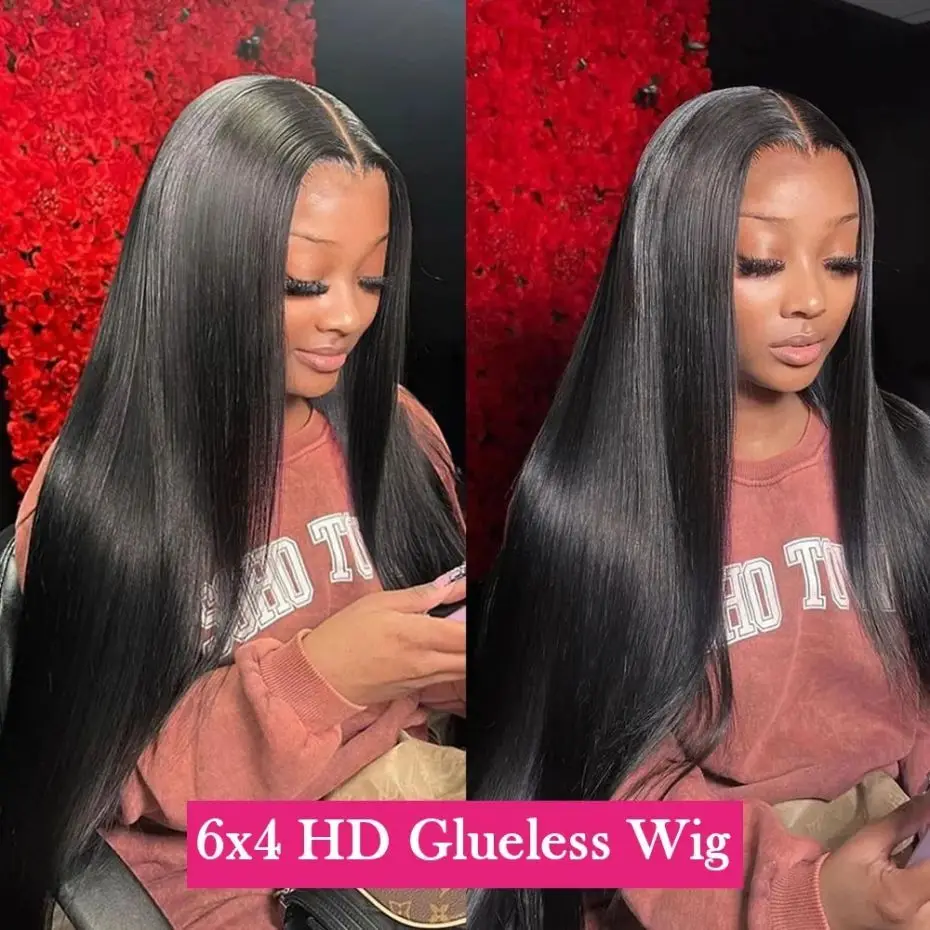 34 36 Inch Wear Go Glueless Wig Straight 6x4 Lace Wig Human Hair 5x5 Transparent Lace Closure Wig For Black Women Bling Hair