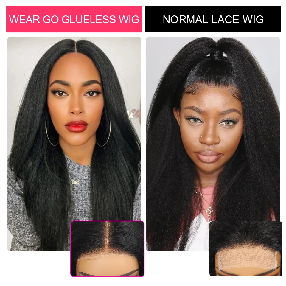 Kinky Straight Human Hair Wigs Ready To Wear 13x4/13x6 HD Lace Front Human Hair Wigs Yaki Frontal Lace Wig 5x5 Lace Closure Wigs