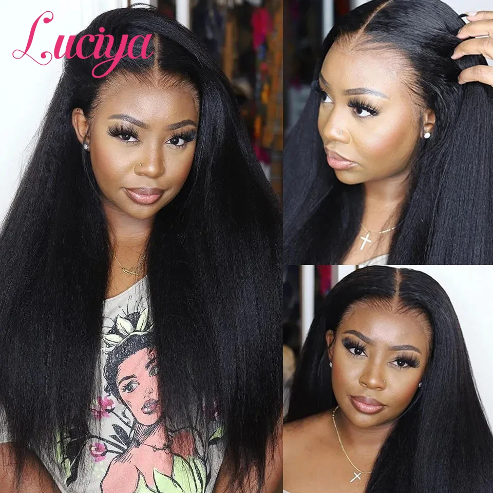 Kinky Straight Human Hair Wigs Ready To Wear 13x4/13x6 HD Lace Front Human Hair Wigs Yaki Frontal Lace Wig 5x5 Lace Closure Wigs